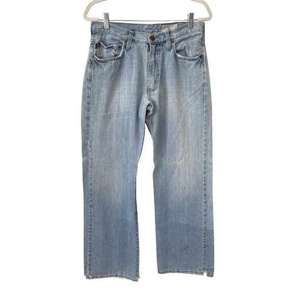 Y2K Hollister Bootcut Denim Jeans Size 32x34 Distressed Light Wash Denim Blue - Picture 1 of 12